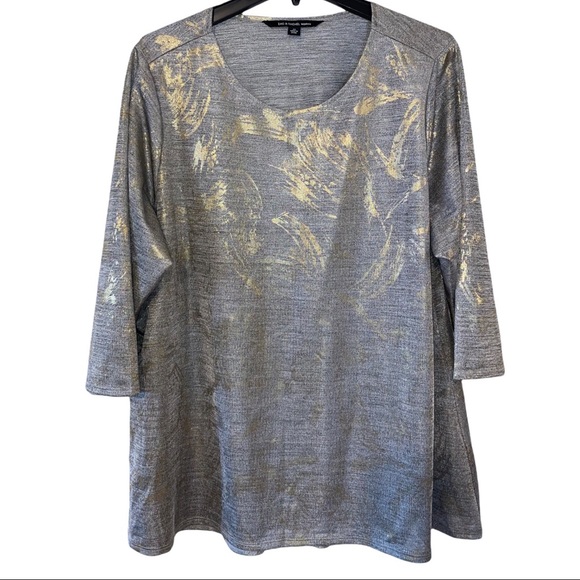 Zac & Rachel Tops - ZAC & RACHEL 2X Polyester/Spandex Gold & Silver Top 3/4 Sleeves